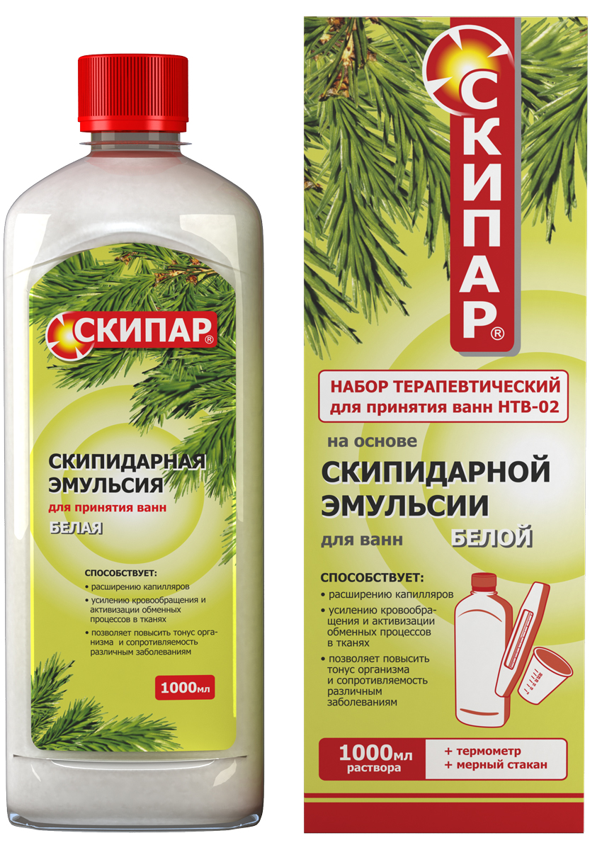 СКИПАР Скипидарная эмульсия белая (набор терапевтический для ванн-02), 1000 млFS-00897 СКИПАР Скипидарная эмульсия белая (набор терапевтический для ванн-02), 1000 млFS-00897Удобна в использовании. В наборе термометр и мерный стакан! При пониженном артериальном давлении Можно принимать как общие ванны (с погружением всего тела), так и местные ванны (с погружением в воду рук или ног) Изделие медицинского назначения. Способствует расширению капилляровмусилению кровообращения и активизации обменных процессов в тканях позволяет повысить тонус организма и сопротивляемость различным болезням
