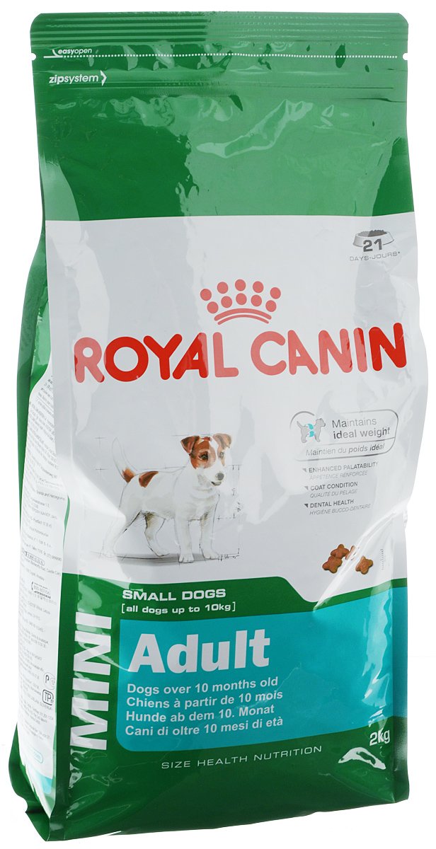Корм сухой Royal Canin Mini Adult для собак мелких пород, 2 кг0120710 Корм сухой Royal Canin Mini Adult для собак мелких пород, 2 кг0120710Корм сухой Royal Canin Mini Adult - полнорационный корм для взрослых собак мелких размеров (весом от 1 до 10 кг) в возрасте от 10 месяцев и старше. Особенности: Поддержание идеального весаL-карнитин стимулирует метаболизм жиров в организме. Удовлетворяет высокие энергетические потребности собак мелких размеров, благодаря точно рассчитанной энергоемкости рациона (3737 ккал/кг) и сбалансированному содержанию белка (27%).Улучшенные вкусовые качестваСтимулирует аппетит благодаря своим уникальным свойствам. Текстура, форма и размер крокет специально разработаны для облегчения захвата корма. Тщательно отобранные ингредиенты, натуральные ароматизаторы и современная упаковка, сохраняющая свежесть и аромат продукта, гарантируют его превосходный вкус.Здоровая шерстьПитает шерсть, благодаря включению в состав корма серосодержащих аминокислот (метионин и цистин), жирных кислот Омега 6 и витамина А.Здоровье зубовПомогает замедлить образование зубного налета, благодаря полифосфату натрия, который связывает кальций, содержащийся в слюне. Состав: дегидратированные белки животного происхождения (птицы), кукуруза, кукурузная мука, животные жиры, кукурузная клейковина, изолят растительных белков, пшеница, гидролизат белков животного происхождения, рис, свекольный жом, минеральные вещества, рыбий жир, дрожжи, соевое масло, фруктоолигосахариды. Питательные добавки (на 1 кг): Витамин А 22500 ME, Витамин D3 1000 ME, Железо 42 мг, Йод 4,2 мг, Марганец 55 мг, Цинк 164 мг, Селен 0,11 мг, L-картнитин 50 мг. Консервант: сорбат калия. Антиокислители: пропилгаллат, БГА. Содержание питательных веществ: белки 27%, жиры 16%, минеральные вещества 5,6%, клетчатка пищевая 1,3%. В 1 кг: триполифосфат натрия 3,5 г, EPA/DHA 2,5 г, медь 15 мг.Товар сертифицирован.