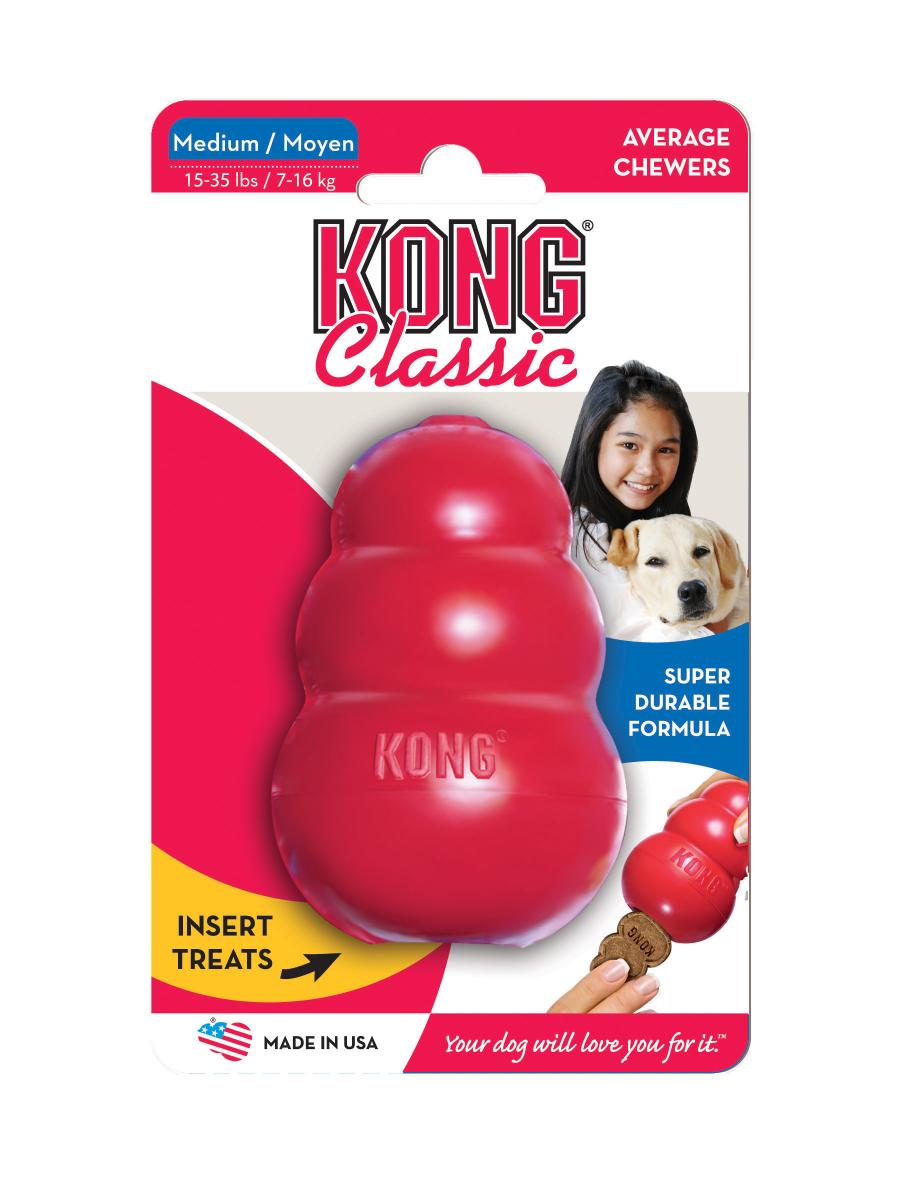 Игрушка для собак Kong Classic, средняя, 8 х 6 см0120710 Игрушка для собак Kong Classic, средняя, 8 х 6 см0120710Игрушка для собак средних пород весом 5-15 кг имеет великолепные пружинистые свойства и отлично подходят для собак сильными челюстями.Оригинальная форма игрушки позволяет наполнить ее лакомством, которое собака достает в процессе игры.Ветеринарные врачи и тренеры рекомендуют использование игрушек KONG, наполненных лакомствами, для поддержания хорошего настроения питомца и предотвращения нежелательного поведения.