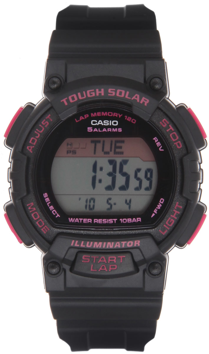 Часы наручные Casio Sports, цвет: черный, розовый. STL-S300H-1CBM8434-58AE Часы наручные Casio Sports, цвет: черный, розовый. STL-S300H-1CBM8434-58AEМногофункциональные часы Casio Sports, выполнены из металлического сплава и полимерного материала. Корпус часов оформлен символикой бренда.Часы оснащены ударопрочным корпусом с электронным механизмом, имеют степень влагозащиты равную 10 BAR.Браслет часов оснащен застежкой-пряжкой, которая позволит с легкостью снимать и надевать изделие. Корпус часов оснащен светодиодной подсветкой.Дополнительные функции: таймер, будильник, функция повтора будильника, секундомер, функция мирового времени, автоматический календарь, отображение времени в 12-часовом или 24-часовом формате, функция включения/отключения звука кнопок.Часы поставляются в фирменной упаковке.Многофункциональные часы Casio Sports станут незаменимым аксессуаром для занятий спортом.