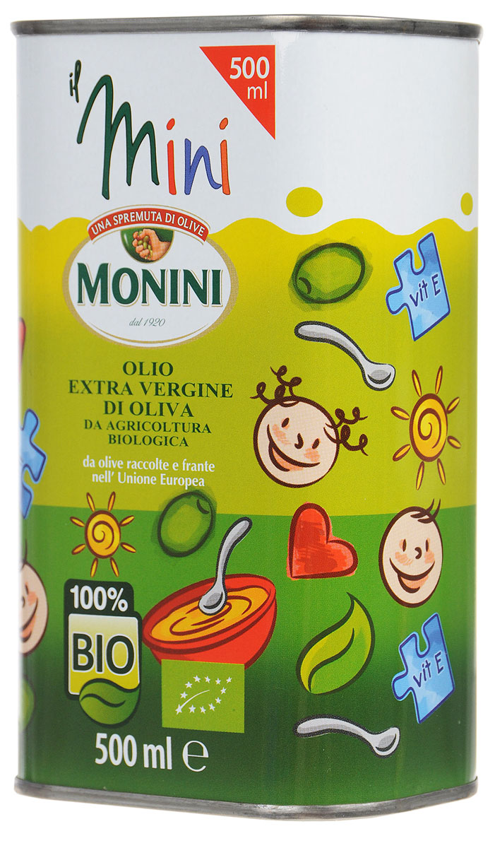 Monini Il Mini Bio Extra Virgin масло оливковое, 0,5 л0120710 Monini Il Mini Bio Extra Virgin масло оливковое, 0,5 л0120710Monini Il Mini Bio Extra Virgin - это масло самого высокого качества, обладающее потрясающим ароматом и вкусом. Кроме того, оливки для этого масла выращены путем органического земледелия без применения химических удобрений, что автоматически делает его максимально безопасным для здоровья детей, поэтому данное масло рекомендовано для приготовления детской пищи.