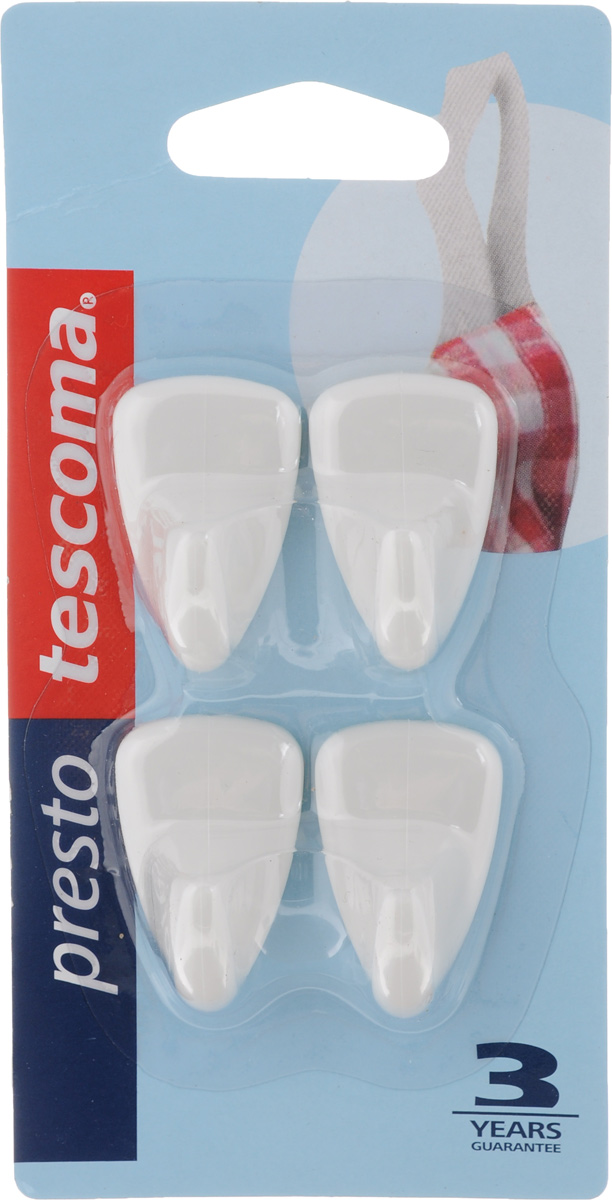 Набор крючков Tescoma Presto, 4 шт13296 Набор крючков Tescoma Presto, 4 шт13296Набор крючков Tescoma Presto, выполненный из высококачественного пластика, идеально подходит для кухни и ванной комнаты. Для крепления изделий не требуется сверления, шурупов и гвоздей. Просто удалите защитную фольгу с крючка и приложите его к чистой поверхности и зафиксируйте нажатием. Крепятся к кафелю, стеклу, пластмассе и другим гладким поверхностям. Размер крючка: 3 х 2 х 1,5 см.Комплектация: 4 шт.
