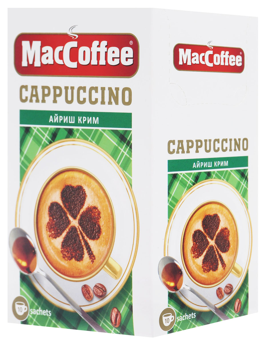 MacCoffee Cappuccino Айриш Крим кофейный напиток, 10 шт101246 MacCoffee Cappuccino Айриш Крим кофейный напиток, 10 шт101246Есть вещи, которые идеально подходят друг другу, например, кофе и пенка. Отличное сочетание такого рода – MacCoffee Cappuccino Айриш Крим, в который добавлено несколько капель ароматного ликера. Микс высококачественных зерен арабики с настоящим ирландским вкусом Айриш Крим, но без алкоголя - это и есть MacCoffee Cappuccino Айриш Крим.