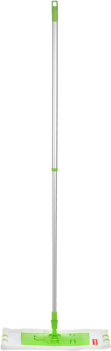 Швабра Paclan Green Mop Effect, с телескопической ручкой, длина 76-130 см787502 Швабра Paclan Green Mop Effect, с телескопической ручкой, длина 76-130 см787502Швабра Paclan Green Mop Effect - сочетание тщательной и эффективной уборки с инновационной структурой и ухаживающими свойствами насадки. Насадка подходит для любых видов напольных покрытий. Имеет особую текстуру: универсальная микрофибра и дополнительные полоски-щетки эффективно удаляют стойкие загрязнения. Плотный короткий ворс значительно облегчает влажную и сухую уборку паркета и керамической плитки. Насадка хорошо притягивает пыль и имеет большую зону покрытия, что позволяет справиться с уборкой быстрее. Швабра оснащена удобной алюминиевой телескопической ручкой. На конце ручки имеется специальная петля, благодаря которой швабру можно подвесить в любом удобном месте. Платформа швабры изготовлена из прочного пластика. Уникальная технология крепления - удобно снимать и надевать насадку, благодаря легкому защелкиванию механизма с помощью кнопки. Длина ручки: 76-130 см.Размер насадки: 44 х 14,5 см.