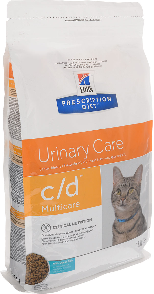 Сухой корм Hills Urinary Care для кошек, для профилактики мочекаменной болезни и растворения струвитов, с рыбой, 1,5 кг0120710 Сухой корм Hills Urinary Care для кошек, для профилактики мочекаменной болезни и растворения струвитов, с рыбой, 1,5 кг0120710Сухой корм Hills Urinary Care - полнорационный диетический рацион для уменьшения вероятности рецидивов струвитного уролитиаза (заболевания нижнего отдела мочевыводящих путей) у кошек. Рацион обладает закисляющими свойствами и содержит умеренный уровень магния.Преимущества: - уменьшает риск рецидива проявления большинства заболеваний мочевыводящих путей на 89%; - уменьшает риск образования струвитов и оксалатов кальция. Рекомендации по кормлению: Монодиета. Не требует дополнений. Перед началом применения и о длительности кормления проконсультируйтесь с ветеринарным врачом. Состав: злаки, мясо и производные животного происхождения, экстракты растительного белка, масла и жиры, рыба и рыбные производные, семена, минералы. Подкисляющее мочу вещество: DL-метионин.Пищевой анализ: белок 32,3%, жир 15%, Омега-3 жирные кислоты 0,74%, клетчатка 0,7%, зола 5,2%, кальций 0,73%, фосфор 0,67%, натрий 0,33%, калий 0,06%, хлориды 0,84%, сера 0,68%, магний 0,06%.Товар сертифицирован.