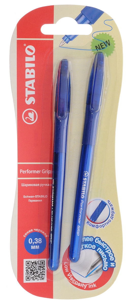 Stabilo Ручка шариковая Performer Grip цвет чернил синий 2 штC13S041944 Stabilo Ручка шариковая Performer Grip цвет чернил синий 2 штC13S041944STABILO Performer Grip 898.Ручка с каучуковой областью обхвата для максимально комфортного письма. Предотвращает скольжение пальцев и снижает утомляемость кисти при письме. В сочетание с масляными чернилами пониженной вязкости это делаем письмо Performer Grip еще более легким, поэтому ручка рекомендуется при больших объемах и высокой скорости письма. Сменный стержень. Толщина линии 0,38 мм.