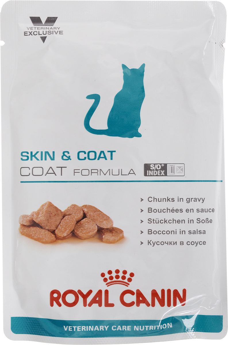 Консервы Royal Canin Skin & Coat для кастрированных котов и стерилизованных кошек с длинной шерстью, 100 г0120710 Консервы Royal Canin Skin & Coat для кастрированных котов и стерилизованных кошек с длинной шерстью, 100 г0120710Консервы Royal Canin Skin & Coat предназначены для кастрированных/стерилизованных котов и кошек с повышенной чувствительностью кожи и шерсти. Комплекс, состоящий из ниацина, инозита, холина, гистидина и пантотеновой кислоты, уменьшает потерю жидкости через кожу и усиливает ее барьерную функцию. Содержит важнейшие нутриенты, усиливающие мягкость и блеск шерсти, а также защитную функцию кожи.Знак S/O Index на упаковке означает, что диета предназначена для создания в мочевыделительной системе среды, неблагоприятной для образования струвитных кристаллов и кристаллов оксалата кальция. Состав: свинина и мясо курицы, свиная и куриная печень, лосось, пшеничная мука, целлюлоза, минеральные вещества, подсолнечное масло, рыбий жир, желирующее вещество, таурин, гидролизат дрожжей (источник маннановых олигосахаридов), экстракт бархатцев прямостоячих (источник лютеина), витамины. Питательные добавки (на 1 кг): витамин D3 275 МЕ, железо 10 мг, цинк 31 мг. Содержание питательных веществ (на 100 г): белки - 10 г, жиры - 4 г, углеводы - 3,7 г, клетчатка пищевая - 1,8 г, клетчатка общая - 1,5 г, Омега 6 - 1,1 г, Омега 3 - 0,24 г, кальций - 0,24 г, фосфор - 0,21 г, натрий - 0,15 г, калий - 0,14 г. Товар сертифицирован.