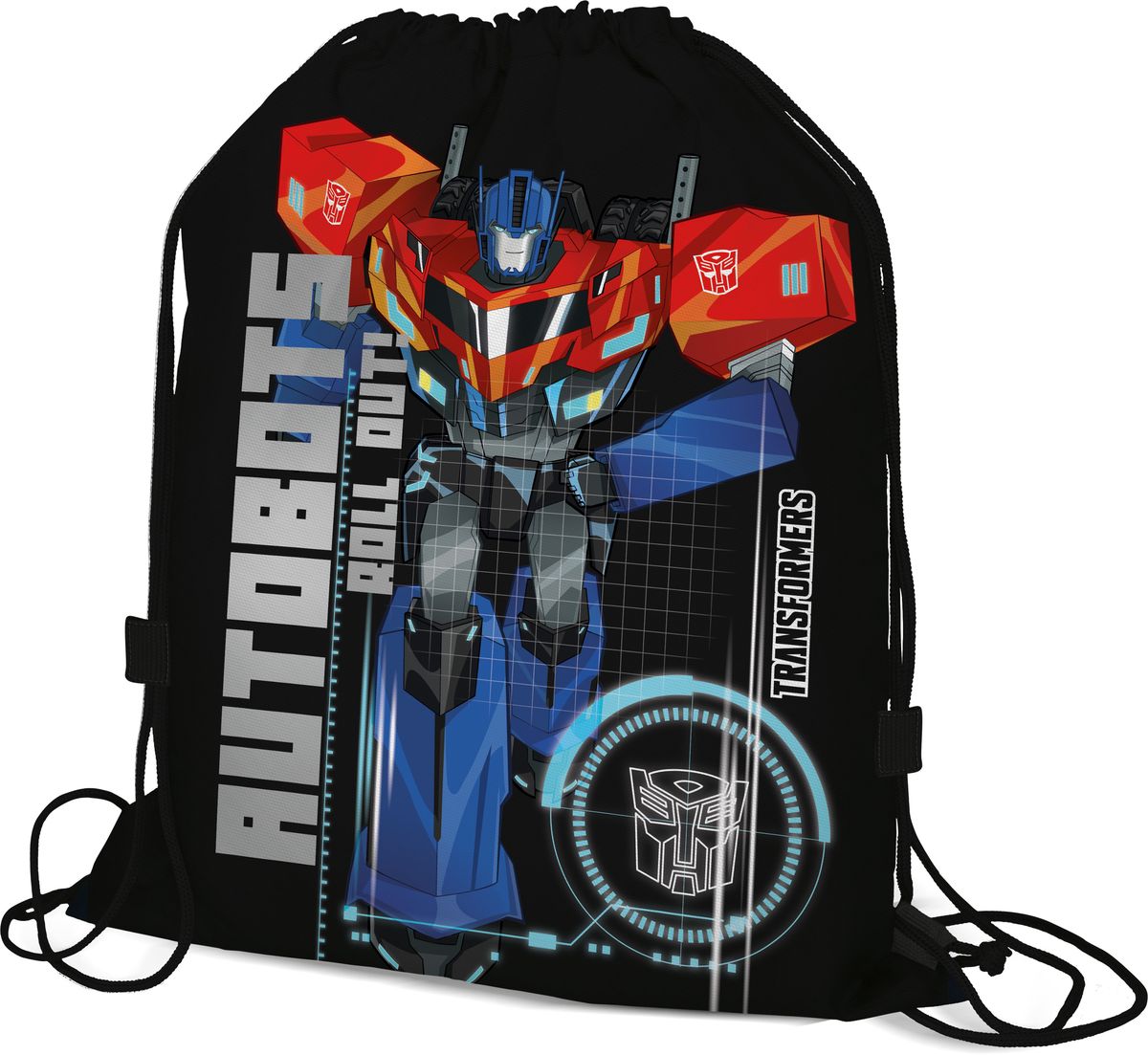 Transformers Мешок для сменной обуви Autobots Roll Out!72523WD Transformers Мешок для сменной обуви Autobots Roll Out!72523WDМешок для обуви Transformers Autobots Roll Out! изготовлен из прочного полиэстера. Мешок имеет одно отделение, закрывающееся стягивающимся шнуром. Плотная прочная ткань надежно защитит обувь школьника от непогоды, а удобные петли шнура позволят носить мешок, как в руках, так и за спиной.
