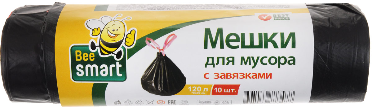 Мешки для мусора Beesmart, с завязками, 120 л, 10 шт531-105 Мешки для мусора Beesmart, с завязками, 120 л, 10 шт531-105Мешки Beesmart, выполненные извысокопрочного и эластичного полиэтилена, обеспечатчистоту и гигиену в квартире. Они удобны для сбора иутилизации мусора,занимают мало места, практичны в использовании. Широкоприменяются в быту и на производстве. Благодаря прочнымзавязкам изделия удобны в переноске и предотвращаютраспространение неприятного запаха.Размер мешка: 69,5 х 45,5 см. Количество: 10 шт.