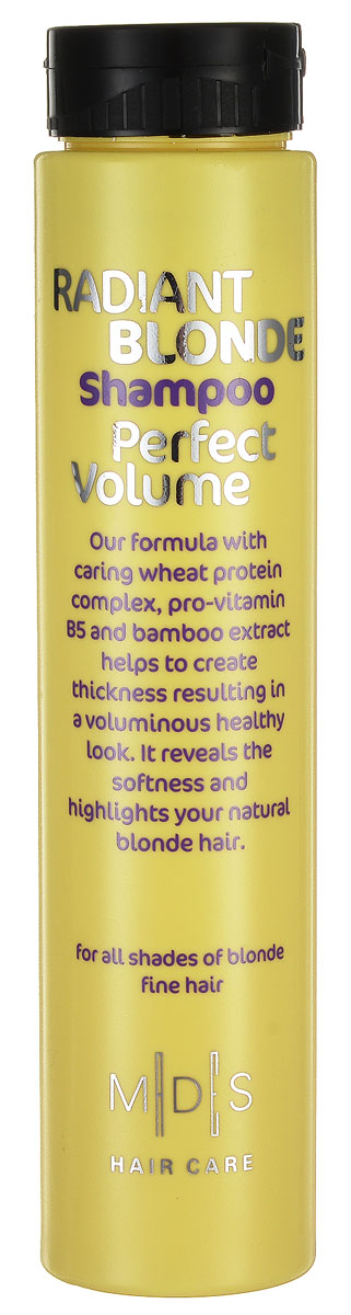 Hair Care Шампунь для светлых волос Radiant Blonde Perfect Volume для придания объема, 250 мл803833 Hair Care Шампунь для светлых волос Radiant Blonde Perfect Volume для придания объема, 250 мл803833Шампунь с про-витамином В5 для придания объема светлым волосам. Сочетание про-витамина В5, экстракта бамбука, меда и розового перца питает и увлажняет волосы, придавая объем от самых корней. Подходит для ежедневного применения. Для всех типов волос.