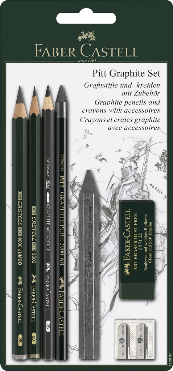 Faber-Castell Набор пастельных карандашей и мелков PittC13S041944 Faber-Castell Набор пастельных карандашей и мелков PittC13S041944Набор Faber-Castell Pitt состоит из пастельных карандашей и мелков, а также нескольких аксессуаров: ластика и точилки на два вида карандашей. Пастельные карандаши Pitt, с грифелями без масляной основы, используются профессиональными художниками не только для корректировки рисунков нанесенными пастельными мелками, но и для создания рисунков ими же. Многие художники получают удовольствие от пастельной техники и ее многогранности. Грифель пастельных карандашей Pitt очень компактный и экономичный в использовании. Грифель имеет высокое содержание пигментов, что позволяет одинаково легко наносить рисунок и затенять его.Мелки Pitt monochrome от Faber-Castell разработаны для рисования эскизов тверже, чем обычные пастельные мелки. По этой причине, линии не исчезают полностью при смазывании рисунка. Мелки, цвета сепии и сангины на масляной и безмасляной основах, созданы для тщательных проработок линий и деталей в эскизах.Такой подарок будет незаменим как юным, так и взрослым художникам.