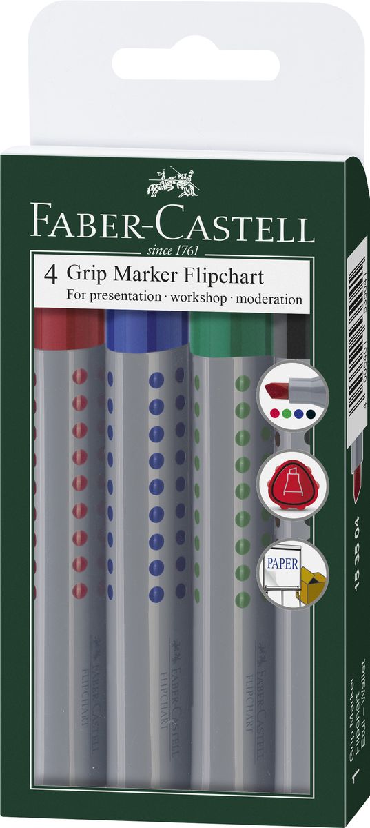 Faber-Castell Маркер GRIP 1535 для флипчарта 4 шт72523WD Faber-Castell Маркер GRIP 1535 для флипчарта 4 шт72523WDПрекрасные маркеры Faber-Castell будут правильным решением для вашей коллекции. Выбранная модель станет приятной покупкой или подарком для друга.Данные маркеры имеют эргономичную трехгранную область захвата.Изделия состоят из сырья высокого качества приятного оттенка.Идеально подойдут для всех видов бумаги, быстро высыхают, устойчивы к воздействию воды и стиранию.Дизайн маркеров выверен учитывая все подробности.