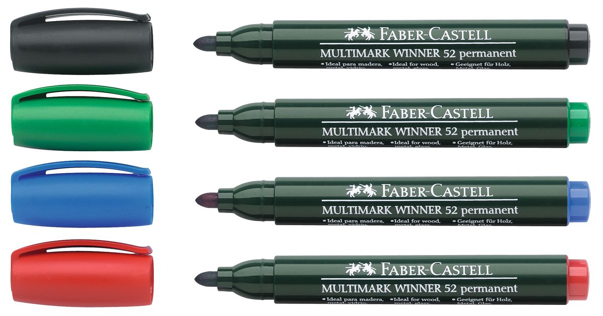 Faber-Castell Маркер перманентный Winner 52 (4 шт)72523WD Faber-Castell Маркер перманентный Winner 52 (4 шт)72523WDПрекрасные маркеры Faber-Castell Winner 52 будут правильным решением для вашей коллекции. Выбранная модель станет приятной покупкой или подарком для друга.Данные маркеры имеют эргономичную трехгранную область захвата.Изделия состоят из сырья высокого качества приятного оттенка.Идеально подойдут для всех видом бумаги, быстро высыхают, устойчивы к воздействию воды и стиранию.Дизайн маркеров выверен учитывая все подробности.