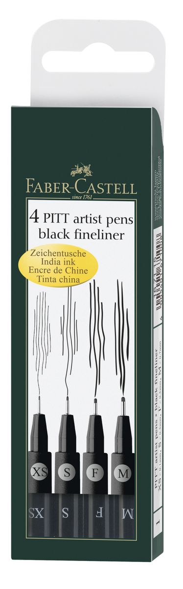 Faber-Castell Капиллярные ручки с кисточкой Pitt Artist Pen Black Fineliner 4 цветаFS-00103 Faber-Castell Капиллярные ручки с кисточкой Pitt Artist Pen Black Fineliner 4 цветаFS-00103Набор Faber-Castell Pitt Artist Pen подходит для набросков, рисования и живописи, благодаря специальному наконечнику-кисточке. В наборе ручки разного размера ширины наконечника: M, F, S, XS; в цветах: черный, сепия и сангина. Такие ручки широко востребованы среди дизайнеров и художников иллюстраторов.Чернила обладают высокой светоустойчивостью и после высыхания не размываются. Специальные чернила не содержат кислот и являются устойчивыми к воздействию солнечных лучей.
