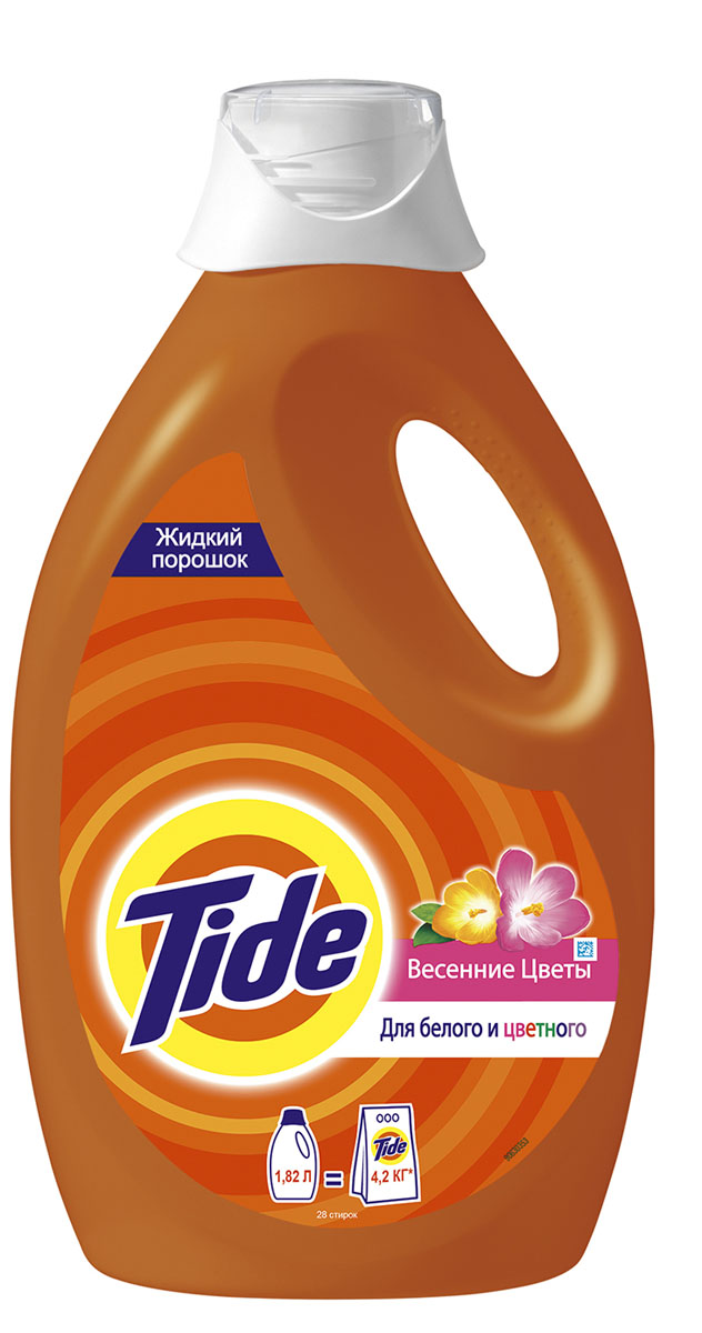Жидкий стиральный порошок Tide Весенние цветы, 1,82 лS03301004 Жидкий стиральный порошок Tide Весенние цветы, 1,82 лS03301004100% чистота Tide за 1 стирку! Новое жидкое средство для стирки Tide: вам стоит его попробовать! Дарит 100% чистоту Tide за 1 стирку без проблем, а также предлагает преимущества жидкого средства. Больше не нужно волноваться о следах стирального порошка! Предоставьте стирку новому Tide! 1. Идеальная чистота Tide 2. На одежде больше нет следов порошка – нет причин волноваться! 3. 1 стирального средства достаточно: уход за цветными вещами и идеальная белизна Tide стирка за стиркой!4. Легко наливать и дозировать: 1 крышечка = 1 загрузка