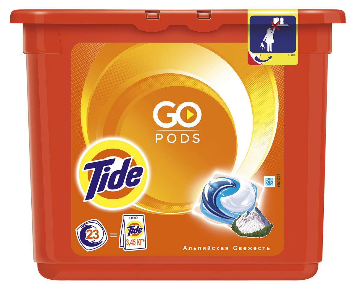 Гель для стирки в капсулах Tide Альпийская свежесть, 23 стирокS03301004 Гель для стирки в капсулах Tide Альпийская свежесть, 23 стирокS03301004100% чистота Tide без лишних хлопот! Новый Tide в капсулах. Он настолько прост в использовании, что вы играючи справитесь со стиркой и в течение нескольких минут обеспечите себе превосходный результат. Без дозировки и лишних хлопот, просто сияющая белизна Tide - ведь в новых капсулах Tide есть три компонента, которые отстирывают, удаляют грязь и придают яркость вашим вещам. Капсулы быстро растворяются во время стирки, и их можно использовать как для белых, так и для цветных вещей.