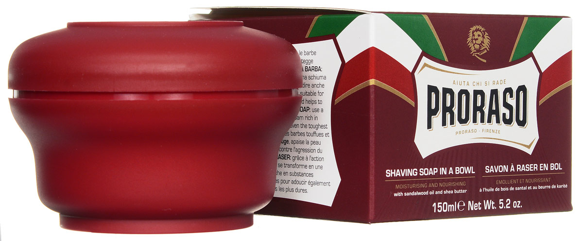 Proraso Мыло для бритья питательное 150 мл1301210 Proraso Мыло для бритья питательное 150 мл1301210Мыло для бритья в чаше, с маслом ши и сандала. Отлично подходит для жесткой густой щетины и сухой кожи, обеспечивает ощущение мягкости и гладкости после бритья. Идеально для нанесения с помощью помазка.
