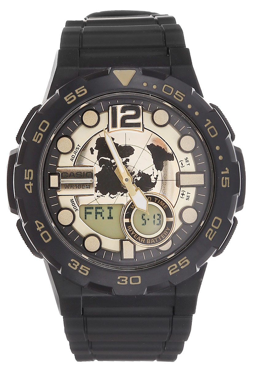 Часы наручные мужские Casio Collection, цвет: черный, золотой. AEQ-100BW-9ABM8434-58AE Часы наручные мужские Casio Collection, цвет: черный, золотой. AEQ-100BW-9ABM8434-58AEМногофункциональные мужские часы Casio Collection, выполнены из минерального стекла, металлического сплава и полимерного материала. Корпус часов оформлен символикой бренда.Часы оснащены ударопрочным корпусом с электронно-механическим механизмом, имеют степень влагозащиты равную 10 BAR, а также дополнены устойчивым к царапинам минеральным стеклом.Браслет часов оснащен застежкой-пряжкой, которая позволит с легкостью снимать и надевать изделие. Корпус часов оснащен стрелками с светящимся составом.Дополнительные функции: таймер, будильник, функция повтора будильника, секундомер, функция мирового времени, автоматический календарь, отображение времени в 12-часовом или 24-часовом формате. Часы дополнены оригинальной и практичной функцией записная книжка, которая позволит сохранить 30 записей. Каждая запись может включать в себя текст из 8 букв и 12 цифр.Часы поставляются в фирменной упаковке.Многофункциональные часы Casio Collection подчеркнут отменное чувство стиля своего обладателя.