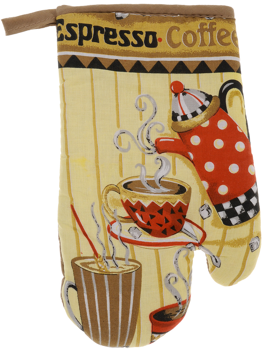 Варежка-прихватка Home Queen Espresso, 17 х 27 см1004900000360 Варежка-прихватка Home Queen Espresso, 17 х 27 см1004900000360Варежка-прихватка Home Queen Espresso - незаменимый помощник на любой кухне. Варежка выполнена из натурального 100% хлопка и оформлена красивым рисунком. Задняя сторона простегана, что позволяет наполнителю не скатываться со временем. Варежка мягкая, удобная и практичная. С ее помощью можно доставать горячие противни из духовки, она защитит ваши руки и предотвратит появление ожогов. Красочный дизайн позволит красиво дополнить интерьер кухни. С помощью петельки варежку можно подвесить на крючок.