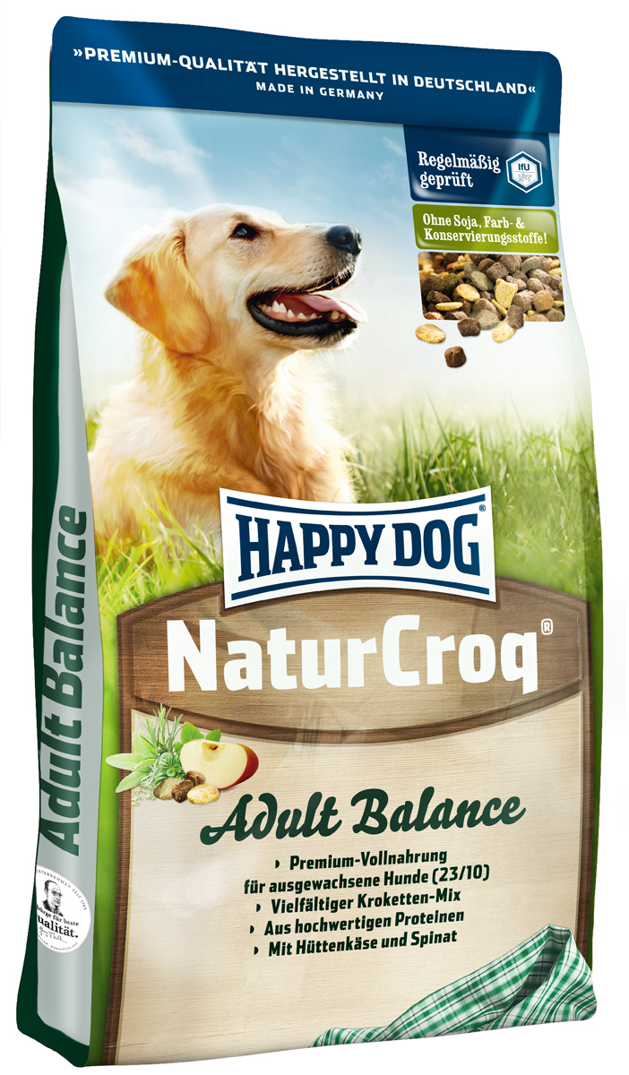 Корм сухой Happy Dog Natur Croq для взрослых собак, 15 кг2640 Корм сухой Happy Dog Natur Croq для взрослых собак, 15 кг2640Happy Dog Natur Croq - легко усваиваемый полнорационный корм класса премиум. Корм идеально подходит для всех взрослых собак с нормальной потребностью в калориях. Уникальная смесь крокет с неповторимым вкусом! Полезная рецептура с домашним сыром, шпинатом и дрожжами благотворно влияет на пищеварение и работу кишечника. Благодаря этому корм идеально подходит и для всех чувствительных собак. Состав: птица, цельные зерна пшеницы, пшеничная мука, цельные зерна кукурузы, кукурузная мука, рисовая мука, овсяная мука, цельные зерна ячменя, мясо, рыба, птичий жир, говяжий жир, свекольная пульпа, гидролизат печени, яблочная пульпа (0,8%), хлорид натрия, домашний творожный сыр сухой (0,3%), морковь сушеная (0,1%), дрожжи (экстракт) (0,1%), шпинат сушеный (0,08%), люцерна сушеная (0,08%).Аналитический состав: сырой протеин 23,0%, сырой жир 10,0%, сырая клетчатка 3,0%, сырая зола 6,0%, кальций 1,4%, фосфор 0,9%, натрий 0,35%, калий 0.45%.Витамины/кг: витамин А 10250 М.E., витамин D3 1000 М.E., витамин Е 60 мг, витамин В1 4 мг, витамин В2 6 мг, витамин В6 3 мг, биотин 350 мкг, кальция D-пантотенат 10 мг, ниацин 45 мг, витамин В12. Микроэлементы/кг: железо 60 мкг, медь 80 мг, цинк 8 мг, марганец 80 мг, йод 12 мг, селен 1,5 мг.Товар сертифицирован.