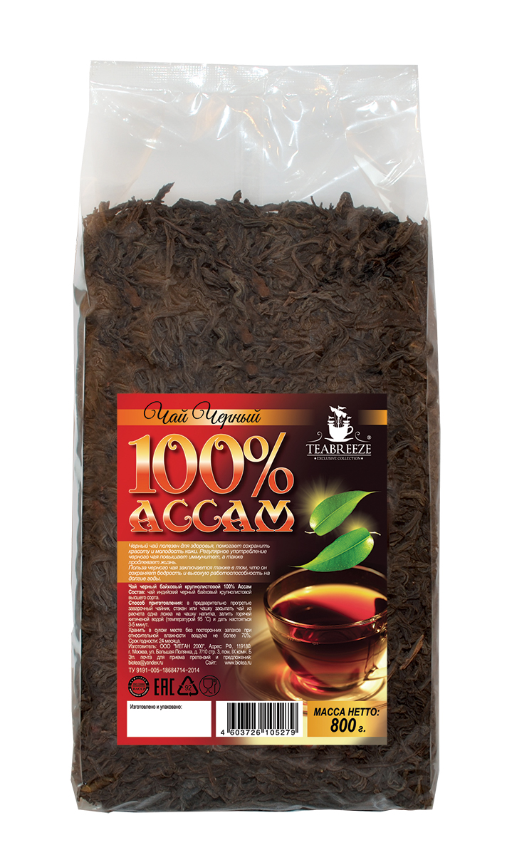 Teabreeze Ассам крупнолистовой черный байховый чай, 800 г101246 Teabreeze Ассам крупнолистовой черный байховый чай, 800 г101246Ассам легко определить по специфическому, пряному, немного цветочному аромату с необычными для черного чая медовыми нотками. Может сочетается с молоком, сахаром и лимоном, но для более полного удовольствия от ассамовского послевкусия лучше этого избежать. Для лучшего ощущения послевкусия, после каждого глотка воздух надо выдыхать наполовину через рот, а наполовину через нос. Наградой за это будет легкий солодовый привкус с почти ментоловым свежим оттенком.