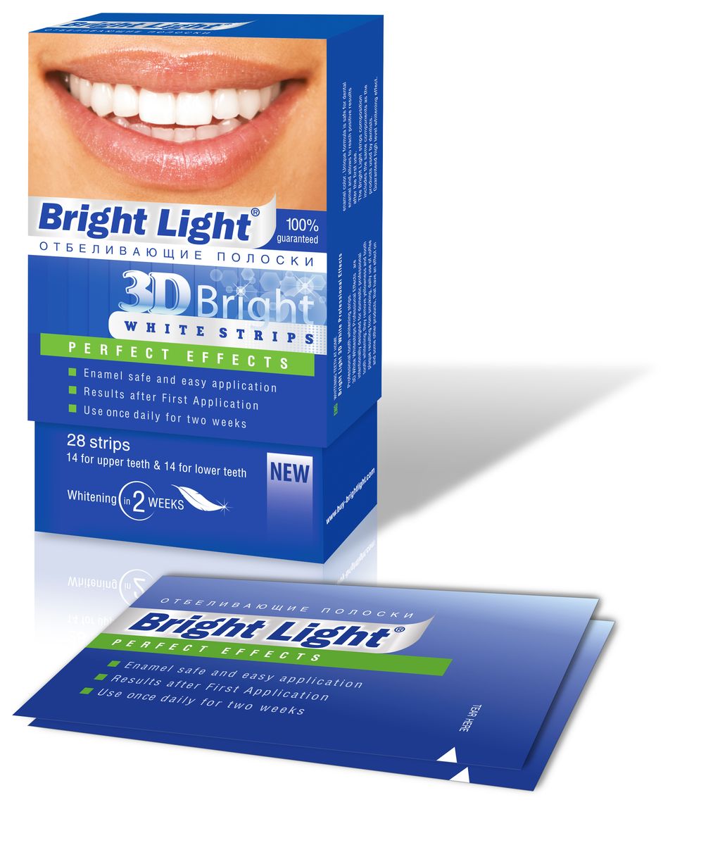 Отбеливающие полоски для зубов Bright Light 3D Bright Perfect Effects, для чувствительных зубовHX9352/04 Отбеливающие полоски для зубов Bright Light 3D Bright Perfect Effects, для чувствительных зубовHX9352/04Отбеливающие полоски Bright Light 3D Bright PERFECT EFFECTS -для отбеливания зубов с повышенной чувствительностью в домашних условиях, удаляют желтизну и зубной налет, образующийся от курения, частого употребления кофе и других продуктов, влияющих на цвет эмали. Эффект высокого уровня отбеливания гарантирован!Bright Light идеально точно повторяют уникальную форму ваших зубов, обеспечивая надёжный контакт отбеливающего состава с их поверхностью.Отбеливающие полоки Bright Light эффективно работают над белоснежностью вашей улыбки. Гель воздействует на эмаль очень бережно и деликатно. Постепенно исчезают серый и желтый налет, пятна, зубы обретают здоровую белизну.