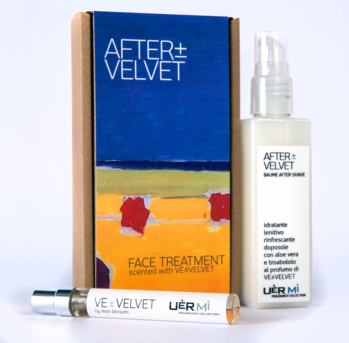 Uermi Набор Velvet: лосьон для лица after Velvet, 100мл, парфюмерная вода ve-Velvet, 7,5млUE009 Uermi Набор Velvet: лосьон для лица after Velvet, 100мл, парфюмерная вода ve-Velvet, 7,5млUE009VE Velvet – аромат-впечатление парфюмера Жан-Жак от прикосновения к бархату. Мягкость ткани передано необычной парфюмерной композицией лимона, элеми, кардамона, мяты , кедра, пачули и ветивера.