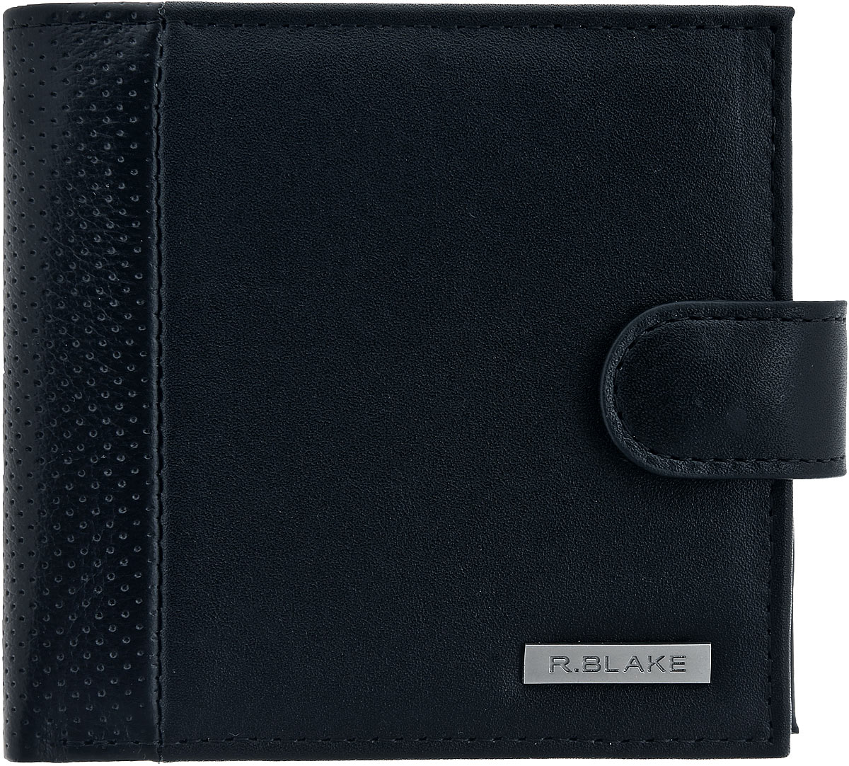 Портмоне мужское R.Blake Everton Sport, цвет: черный. GEVR00-00KN00-C1401O-K101392678 Портмоне мужское R.Blake Everton Sport, цвет: черный. GEVR00-00KN00-C1401O-K101392678Стильное мужское портмоне R.Blake Everton Sport изготовлено из натуральной гладкой кожи, оформлено перфорацией на сгибе изделия и металлической пластиной с логотипом бренда.Изделие раскладывается пополам и закрывается хлястиком на кнопку. Внутри изделия расположены три отделения для купюр, одно из которых закрывается на застежку-молнию, два потайных кармашка, накладной карман для мелочи с клапаном на кнопке, восемь кармашков для кредитных карт или визиток и карман с прозрачным окошком для пропуска или фотографии.Стильное портмоне непременно подойдет к вашему образу и порадует простотой, стилем и функциональностью.