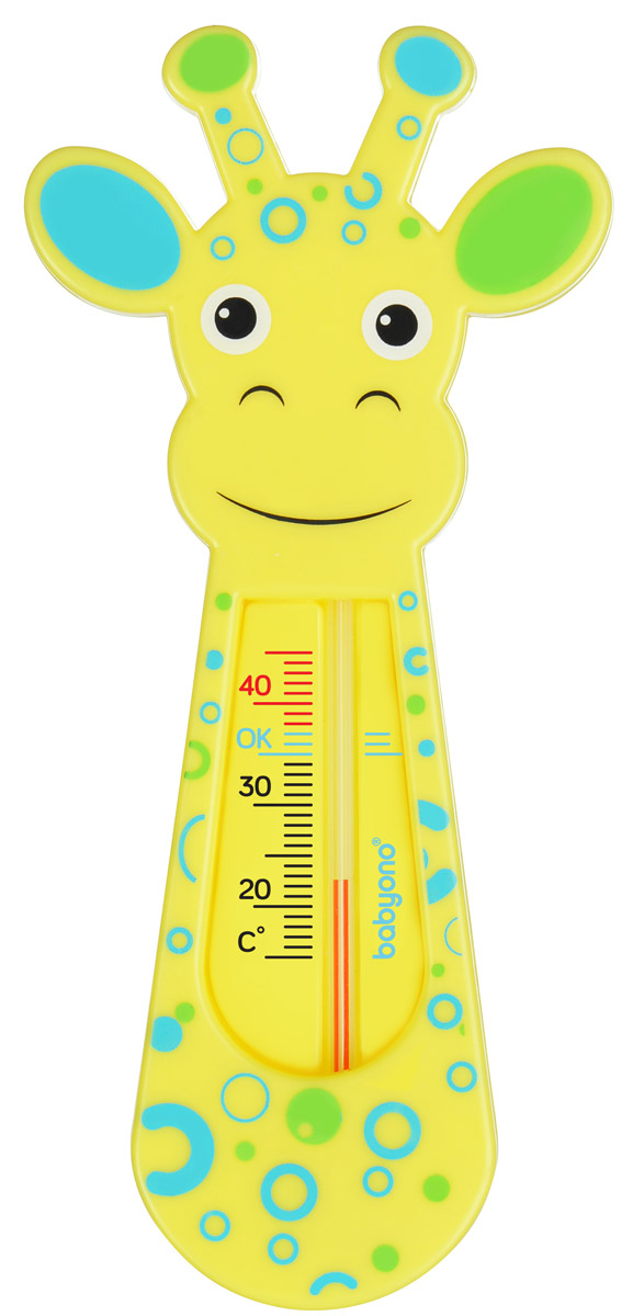 BabyOno Термометр для воды Жираф цвет желтый68/5/1 BabyOno Термометр для воды Жираф цвет желтый68/5/1Термометр для воды BabyOno Жираф выполнен из безопасного материала в виде веселого жирафа.Термометр без использования ртути позволяет измерять температуру воды с большой точностью, а необычная форма будет привлекать внимание малыша во время купания. Оптимальная температура воды для ребенка отмечена на шкале буквами OK.Товар сертифицирован.