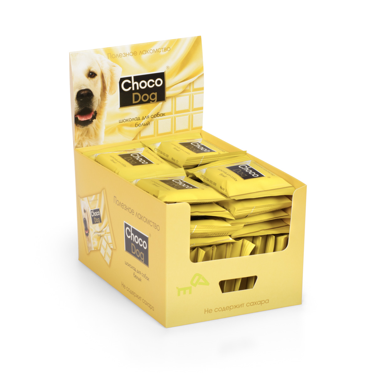 Лакомство для собак VEDA Choco Dog, белый шоколад, 40 х 15 г0120710 Лакомство для собак VEDA Choco Dog, белый шоколад, 40 х 15 г0120710Лакомство для собак VEDA Choco Dog со вкусом шоколада используется в качестве угощения, с целью поощрения, при дрессуре животных. При производстве учтены физиологические особенности собак, поэтому состав всех лакомств не содержит сахара и какао. Их заменители растительного происхождения обогащают лакомство полезными свойствами: - вместо сахара в шоколаде используется экстракт сладкой травы стевии, который безопасен для животных; - вкус шоколада придает кэроб (порошок плодов рожкового дерева), замещая вредное для собак какао. Состав белого шоколада разработан с учетом животных, склонных к аллергическим реакциям. Риск пищевой аллергии сведен к минимуму.Сладкое лакомство для собак без вреда для здоровья. Товар сертифицирован.