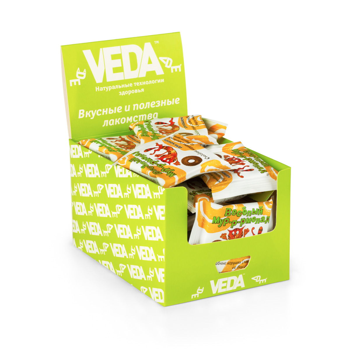 Лакомство VEDA Веселый Мур-Р-Рмелад, для кошек, в шоу-боксе, с курицей, 32 шт0120710 Лакомство VEDA Веселый Мур-Р-Рмелад, для кошек, в шоу-боксе, с курицей, 32 шт0120710Лакомство VEDA Веселый Мур-Р-Рмелад представляет собой съедобную игрушку в виде мягкого колечка. Оно содержит комплекс витаминов группы В (В1, В3, В6), таурин, мумие. Позволяет удовлетворить инстинкт охоты и снять эмоциональное напряжение. Витаминизирует и оздоравливает организм животного. Количество: 32 шт. Вес (1 шт): 6 г. Товар сертифицирован.