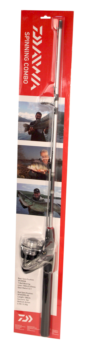Комплект Daiwa: Спиннинг Sweepfire 602MS + катушка Sweepfire 2000B. 57591132628 Комплект Daiwa: Спиннинг Sweepfire 602MS + катушка Sweepfire 2000B. 57591132628Комплект из спининга с б/н катушкой в блистерной упаковке. Характеристики удилища : Длинна 1,80 м, 2- частник, диапазон используемых приманок от 5 до 30 гр. Характеристика катушки : Один подшипник, передаточное число 5,3:1. Характеристики лески : монофил, диаметр 0,25, емкость 150 метров