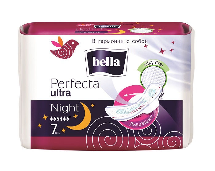 Bella Прокладки супертонкие Perfecta Ultra Night, 7 штSatin Hair 7 BR730MN Bella Прокладки супертонкие Perfecta Ultra Night, 7 штSatin Hair 7 BR730MNBella Perfecta Ultra NightСупертонкая 2мм толщиной прокладкa увеличенного размера, абсолютно незаметнa даже под облегающей одеждой. Покрыта супервпитывающей сеточкой Silky Drai, которая моментально пропускает влагу внутрь и удерживает ее, обеспечивая чувство защищенности. Исключительный комфорт обеспечивает использование паропропускающего защитного ламината - кожа дышит! Специальная система SEP надежно защищает от протеканий.