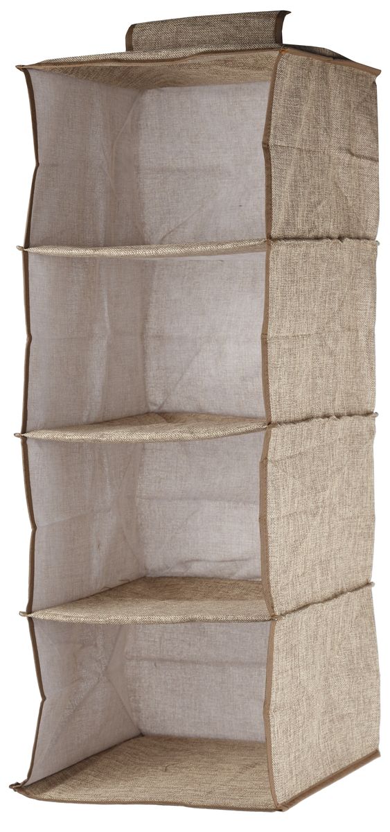 Кофр подвесной White Fox Linen, 4 полки, цвет: бежевый, 30 х 30 х 84 смRG-D31S Кофр подвесной White Fox Linen, 4 полки, цвет: бежевый, 30 х 30 х 84 смRG-D31SПодвесной кофр White Fox Linen, изготовленный из полиэстера стилизованного под лен, оснащен 4 полками. Он позволяет сохранять естественную вентиляцию и создает дополнительное пространство для хранения головных уборов, белья и мелких вещей. Благодаря удобной конструкции складывается и раскладывается одним движением. Для удобства в обращении имеется ручка. В сложенном виде изделие занимает минимум места, его легко хранить и перевозить. В таком кофре можно хранить всевозможные предметы: вещи, игрушки, рукоделие и многое другое.