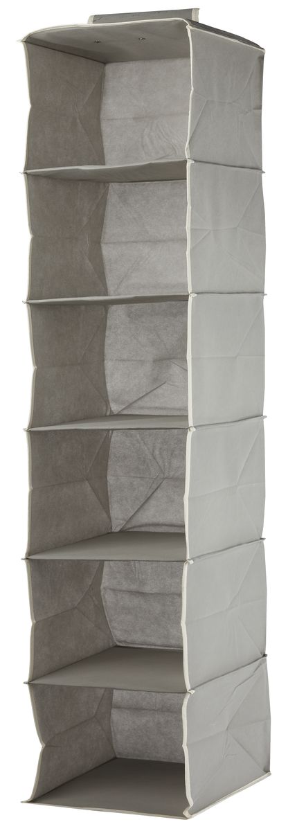 Кофр подвесной White Fox Standart, 6 полок, цвет: серый, 30 х 30 х 128 см25051 7_желтый Кофр подвесной White Fox Standart, 6 полок, цвет: серый, 30 х 30 х 128 см25051 7_желтыйПодвесной кофр White Fox Standart, изготовленный из нетканого полотна, оснащен 6 полками. Он позволяет сохранять естественную вентиляцию и создает дополнительное пространство для хранения головных уборов, белья и мелких вещей. Благодаря удобной конструкции складывается и раскладывается одним движением. Для удобства в обращении имеется ручка. В сложенном виде изделие занимает минимум места, его легко хранить и перевозить. В таком кофре можно хранить всевозможные предметы: вещи, игрушки, рукоделие и многое другое.