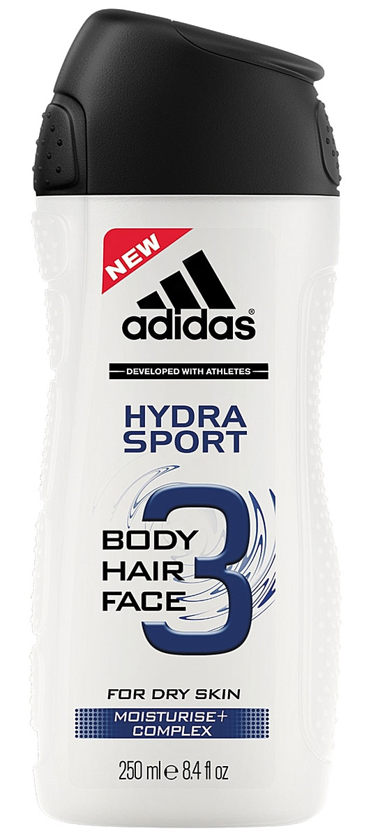 Adidas Гель для душа, шампунь и гель для умывания Body-Hair-Face Hydra Sport, мужской, 250 млFS-00103 Adidas Гель для душа, шампунь и гель для умывания Body-Hair-Face Hydra Sport, мужской, 250 млFS-00103Три в одном: волосы, тело, лицо. Очищает, освежает, смягчает.