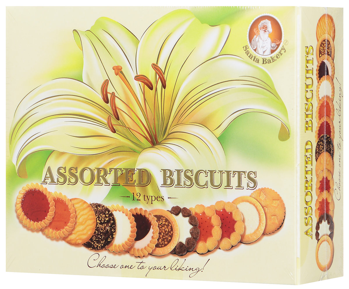 Santa Bakery Ассорти печенье сдобное, 750 г (12 видов)0120710 Santa Bakery Ассорти печенье сдобное, 750 г (12 видов)0120710Сдобное печенье Santa Bakery Ассорти понравится всем любителям печенья. Продукция упакована в презентабельно оформленную коробочку. Идеальный подарочный вариант к любому празднику. В набор входит 12 видов печенья: - печенье сдобное с кремовой начинкой, глазированное; - печенье сдобное с шоколадно-ореховой начинкой, декорированное дробленым орехом, обжаренным в карамели, глазированное; - печенье сдобное с кокосовой начинкой, декорированное мякотью кокосового ореха, глазированное; - печенье с вишневым мармеладом; - печенье с апельсиновым мармеладом; - печенье сдобное рассыпчатое Шокко, глазированное; - печенье сдобное Ноттэ с кремовой начинкой, шоколадное тесто, глазированное; - печенье с фундуком и шоколадом; - печенье сдобное Нежное;- печенье сдобное Неробьянко с сочетанием двух кремов (шоколадного и молочного), глазированное.