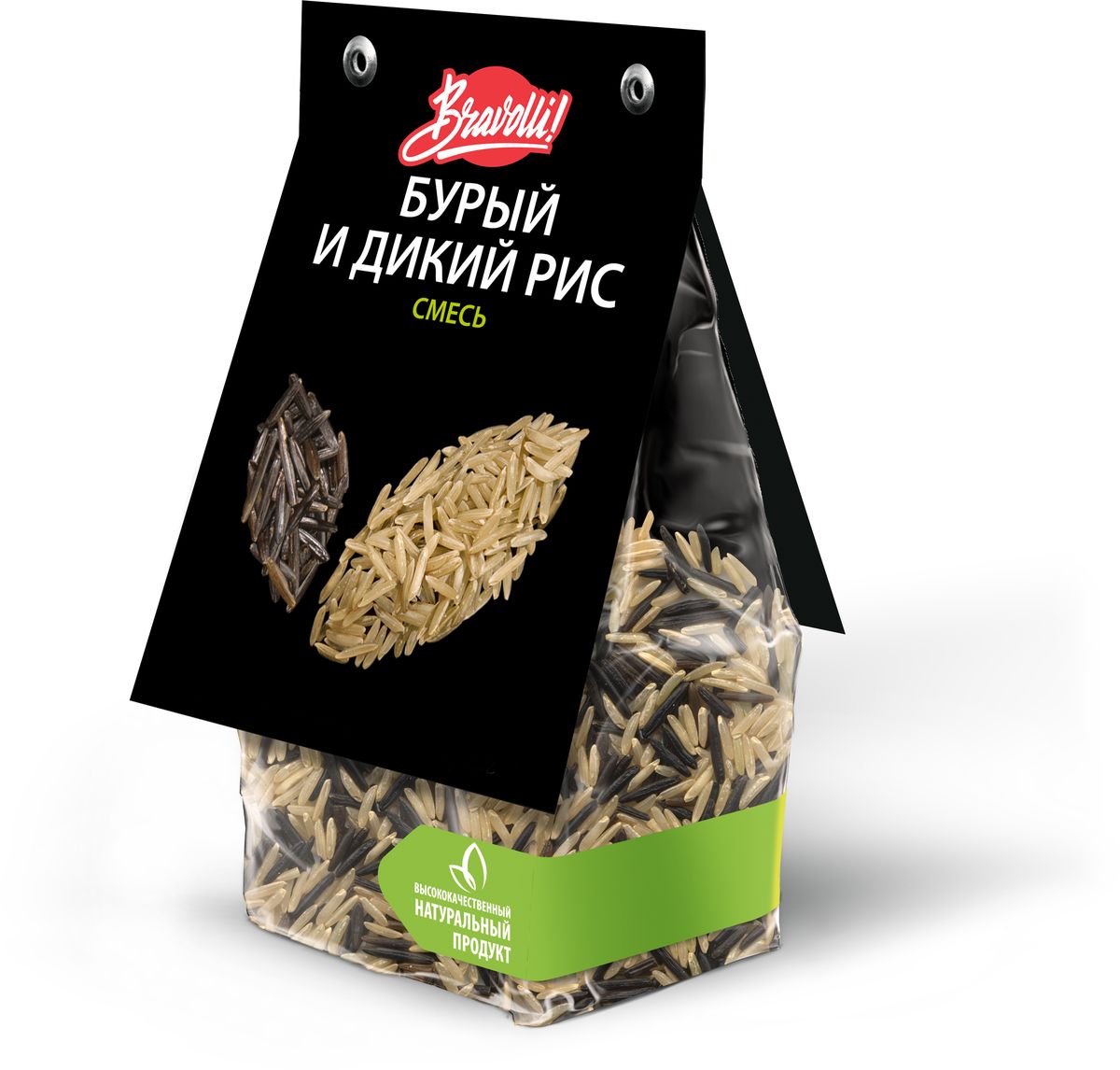 Bravolli Смесь бурый и дикий рис, 350 г0120710 Bravolli Смесь бурый и дикий рис, 350 г0120710Дикий рис Bravolli прекрасно сочетается с нешлифованным бурым рисом, создавая гармоничную смесь вкуса и полезности. Дикий рис - особый вид риса с необычным внешним видом и вкусом, выращиваемый в Северной Америке. Он обладает высокой пищевой ценностью. Бурый рис - нешлифованный, поэтому в нем сохранен максимум витаминов и полезных веществ и на вкус он более упругий по сравнению с обычным белым рисом. Смесь понравится тем, кто ведет здоровый образ жизни и стремится сохранить молодость и стройность. Смесь проста в применении - она остается рассыпчатой, даже если ее немного переварить. Идеально подходит для приготовления гарниров, салатов.
