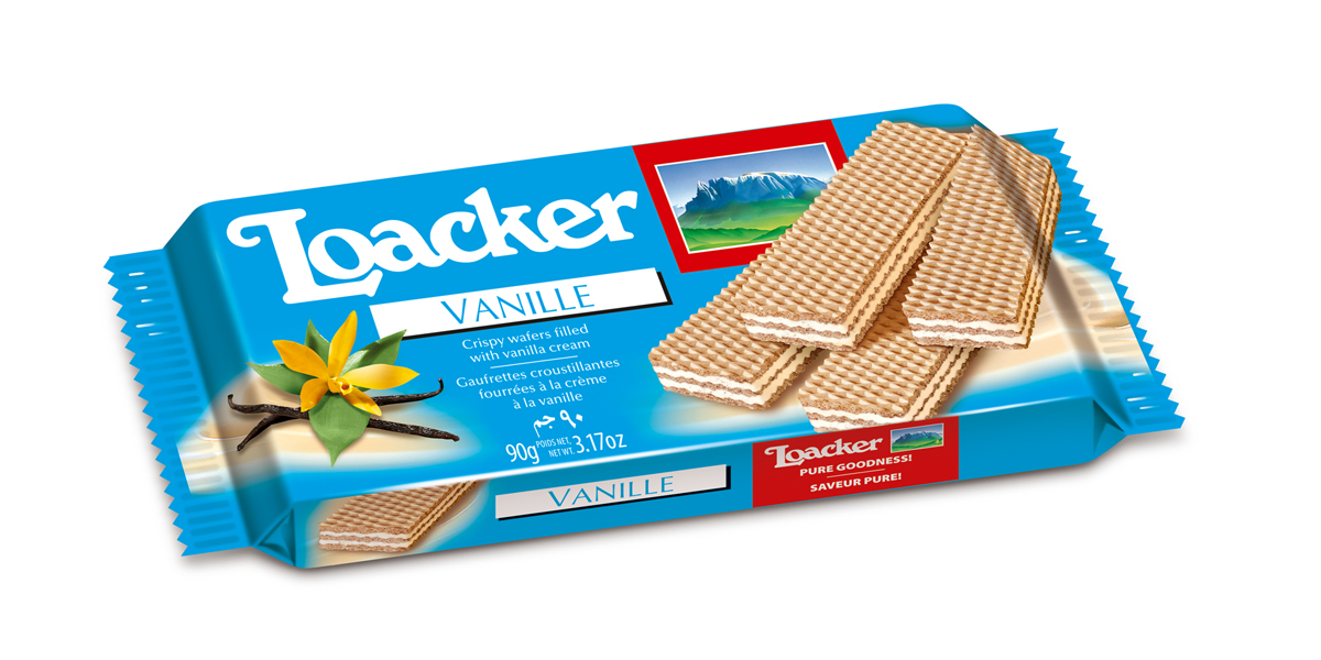 Loacker Vanille вафли, 90 г10864-004 Loacker Vanille вафли, 90 г10864-004Хрустящие вафли Loacker Vanille имеют множество поклонников во всем мире. 3 свежие вафли с 2 слоями нежнейшей ванильной начинки (75% продукта!) никого не оставят равнодушным. Для сладких моментов отдыха, в качестве десерта, на завтрак или просто перекусить - ванильные вафли идеальны.