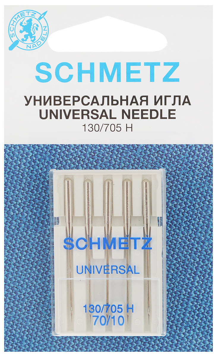 Набор универсальных игл Schmetz, №70, 5 штSM 10-09 Набор универсальных игл Schmetz, №70, 5 штSM 10-09Набор Schmetz состоит из пяти универсальных игл для бытовых швейных машин. Иглы имеют слегка закругленное острие. Предназначены для большинства видов текстильных материалов, в том числе джерси, синтетики и других.Комплектация: 5 шт. Размер игл: №70.Стандарт: 130/705 H.
