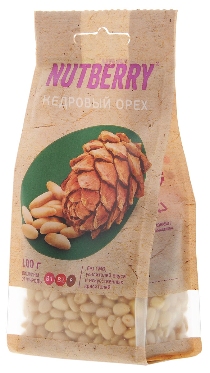 Nutberry кедровый орех, 100 г0120710 Nutberry кедровый орех, 100 г0120710Кедровый орех не только вкусный, но и исключительно полезный продукт для здоровья человека. Он не содержит холестерина, отличается повышенным содержанием белка - до 44% (в 12 раз больше, чем в курином мясе). Врачи рекомендуют употреблять в пищу кедровые орешки вегетарианцам, чтобы компенсировать белковый голод. В этом орехи содержатся практически все незаменимые аминокислоты, также кедровый орех отличается высоким содержанием антиоксидантов, предотвращающих старение организма.