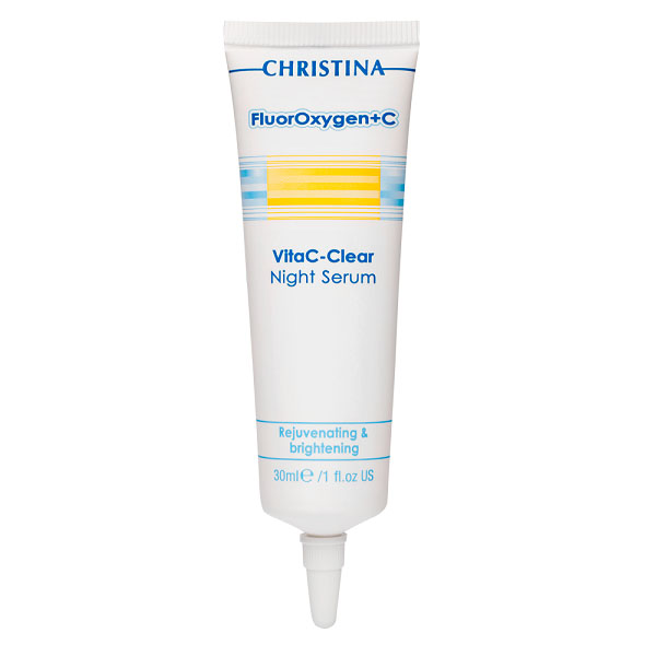 Christina Ночная осветляющая сыворотка FluorOxygen +C Vita C Clear Night Serum 30 млFS-00897 Christina Ночная осветляющая сыворотка FluorOxygen +C Vita C Clear Night Serum 30 млFS-00897Ночная осветляющая сыворотка Christina FluorOxygen+C Vita C - Clear Night Serum это уникальная осветляющая сыворотка содержит сочетание прогрессивных и инновационных ингредиентов, оказывает выраженное депигментирующее действие. После ежедневного применения ночной сыворотки от Christina кожа обретает свежесть, повышается синтез коллагена, выравнивается цвет.