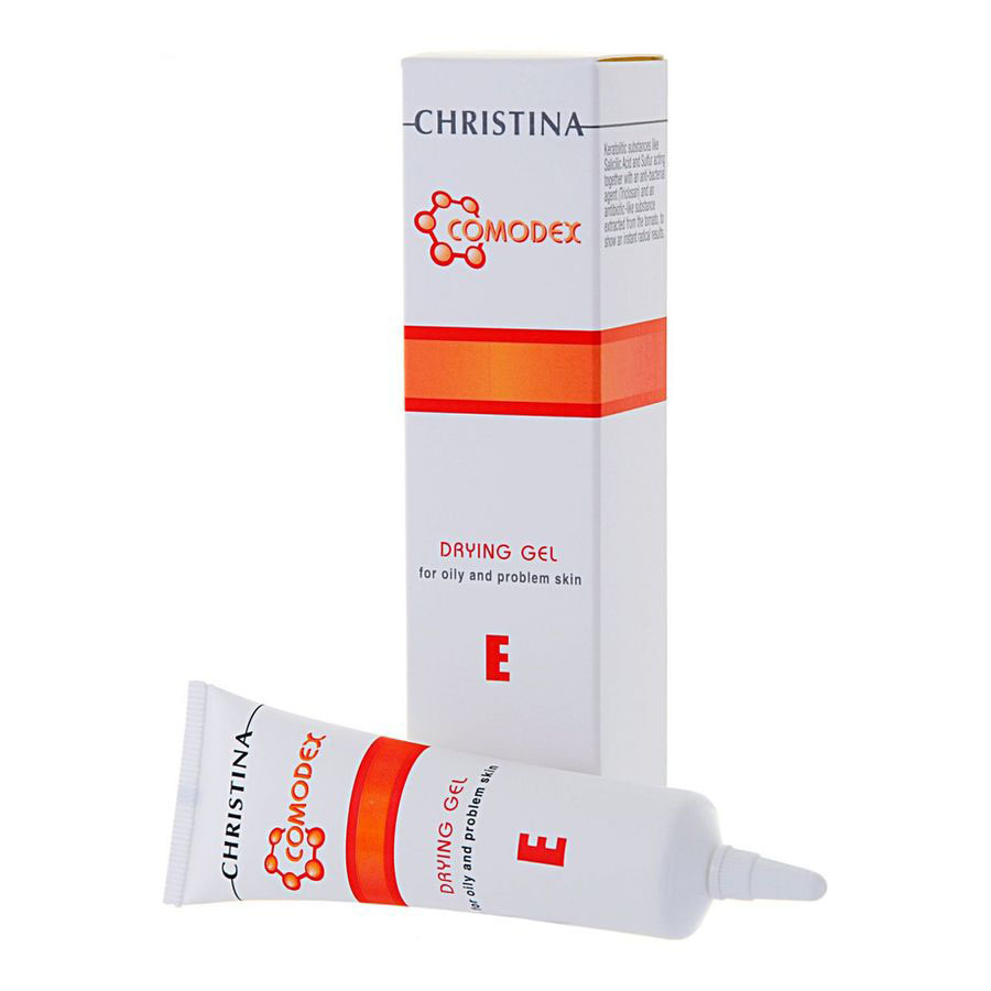 Christina Подсушивающий гель Comodex E Drying Gel 30 млFS-00897 Christina Подсушивающий гель Comodex E Drying Gel 30 млFS-00897Подсушивающий гель Christina Comodex E - Drying Gel оказывает выраженный оздоравливающий эффект при видимых проблемах кожи, действуя в трех направлениях: салициловая кислота и биосера подсушивают проблемные места и способствуют быстрому отшелушиванию; триклозан и натуральные антибиотики томата оказывают эффективное бактерицидное действие; токоферил ацетат защищает кожу от свободных радикалов, фитиновая кислота ускоряет процессы регенерации.После использования подсушивающего геля от Christina Ваша кожа выглядит здоровее.
