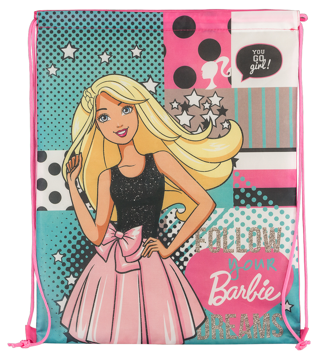 Barbie Сумка для сменной обуви Follow Your Dreams72523WD Barbie Сумка для сменной обуви Follow Your Dreams72523WDСумка для сменной обуви Barbie Follow Your Dreams идеально подойдет как для хранения, так и для переноски сменной обуви и одежды.Сумка выполнена из плотного водостойкого материала и содержит одно вместительное отделение, затягивающееся с помощью текстильных шнурков. Шнурки фиксируются в нижней части сумки, благодаря чему ее можно носить за спиной как рюкзак. Сумка дополнена изображением очаровательной Барби.