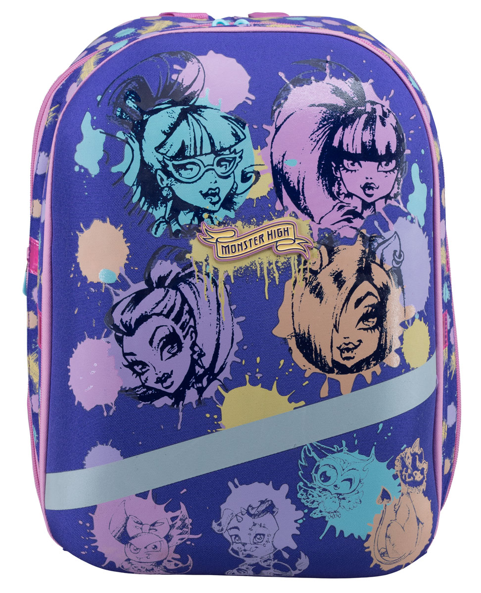 Monster High Ранец72523WD Monster High Ранец72523WDШкольный ранец на резиновых ножках Monster High подойдет всем, кто хочет разнообразить свои школьные будни. Ранец выполнен из прочного материала и оформлен изображением героев мультфильма Школа Монстров.Ранец имеет три вместительных отделения на застежках-молниях с двумя бегунками. В наибольшем отделении расположен мягкий карман, фиксирующийся хлястиком на липучке. Во втором отделении находится один мягкий кармашек. Во третьем отделении находится открытый карман-сетка, небольшой карман-сетка на молнии, карман, закрывающийся клапаном на липучке, фиксаторы для пишущих принадлежностей и кольцо для ключей.Ранец оснащен эргономичной ручкой для удобной переноски.Особая многослойная конструкция задней стенки оснащена мягкими подкладками, принимающими анатомическую форму, что обеспечивает оптимальное прилегание к спине и равномерное распределение нагрузки, а воздухообменная сетка обеспечивает максимальный комфорт при эксплуатации. Мягкие анатомические лямки позволяют легко и быстро отрегулировать рюкзак в соответствии с ростом.Многофункциональный школьный ранец станет незаменимым спутником вашего ребенка в походах за знаниями.