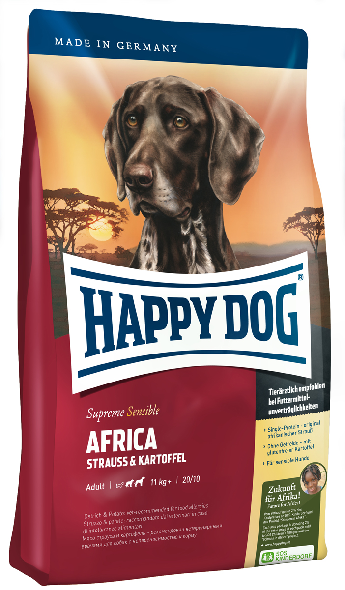 Корм сухой Happy Dog Тоскана для собак средних и крупных пород, со страусом и картофелем, 12,5 кг90070004 Корм сухой Happy Dog Тоскана для собак средних и крупных пород, со страусом и картофелем, 12,5 кг90070004Happy Dog Тоскана - полнорационный корм для всех взрослых собак весом от 11 кг с нормальной потребностью в энергии. Необыкновенно вкусный полнорационный корм идеален для всех требовательных лакомок, которые предпочитают нестандартный корм или очень разборчивы в еде. Он отлично подходит также для собак средних и крупных пород с чувствительным пищеварением, так как учитывает их особые потребности. Мясо страуса является источником очень редкого белка и идеально подходит для собак, страдающих пищевой непереносимостью. Картофель не содержит глютена и рекомендован для собак, не переносящих злаки. Эксклюзивную рецептуру дополняют ценные Омега-3 и Омега-6 жирные кислоты, которые гарантируют собаке здоровую кожу и блестящую шерсть. Состав: картофельные хлопья (48%), мясо страуса (18%), картофель, масло из семян подсолнечника, свекольная пульпа, гидролизат печени, яблочная пульпа (0,8%), рапсовое масло, морская соль, дрожжи (экстрагированные).Аналитический состав: сырой протеин 20%, сырой жир 10%, сырая клетчатка 3%, сырая зола 7,5%, кальций 1,35%, фосфор 0,95%, натрий 0,35%, Омега-6 жирные кислоты 2,6%, Омега-3 жирные кислоты 0,28%.Витамины/кг: витамин А 12000 М.E., витамин D3 1200 М.E., витамин Е 75 мг, витамин В1 4 мг, витамин В2 6 мг, витамин В6 4 мг, биотин 575 мкг, кальций D-пантотенат 10 мг, ниацин 40 мг, витамин В12 70 мкг, холинхлорид. Микроэлементы/кг: железо 60 мг, медь 105 мг, цинк 12 мг, марганец 125 мг, йод 25 мг, селен 2 мг.Товар сертифицирован.