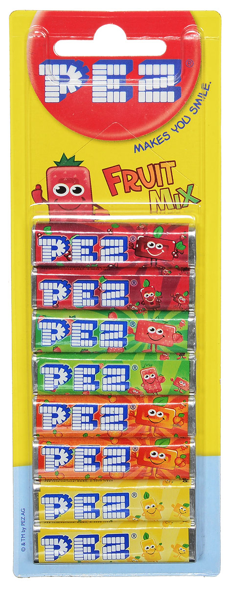 PEZ Fruit Mix конфеты, 8 шт0120710 PEZ Fruit Mix конфеты, 8 шт0120710PEZ Fruit Mix - конфетки-холодки с различными вкусами: вишня, клубника, апельсин, лимон. Они производятся с 1927 года. Продаются в наборе из 8 штук.