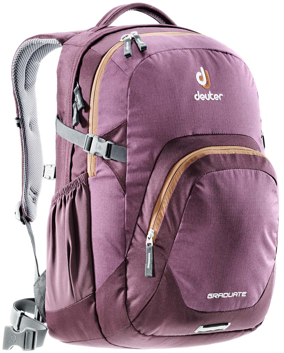 Рюкзак Deuter Graduate, 28 лMABLSEH10001 Рюкзак Deuter Graduate, 28 лMABLSEH10001Рюкзак Deuter Graduate сочетает в себе современный дизайн, функциональность и долговечность. Он выполнен из прочных текстильных материалов: полиамида и полиэстера. Такой рюкзак прекрасно подходит для работы и учебы. Его можно загружать тяжелыми книгами, большими папками, пакетами с перекусом, ноутбуком. Все это легко нести, благодаря продуманной анатомической спинке с мягкими подушками системы Airstripes.Рюкзак содержит 2 вместительных отделения, закрывающиеся на застежку-молнию с двумя бегунками. В первом отделении располагается отсек под размер папки со встроенным мягким отделением и под 15,6 ноутбук. Второе отделение оснащено карманом без застежки. На лицевой стороне рюкзака расположен внешний карман, закрывающийся на застежку-молнию. Внутри него имеется органайзер для мелочей и текстильный ремешок, на который крепится пластиковый карабин для ключей. Также лицевая сторона рюкзака снабжена фиксатором для фонарика безопасности со светоотражающей полоской. По бокам рюкзака расположены два внешних кармана, стянутых сверху резинками. Компрессионные стропы позволяют сжать рюкзак до нужного размера и предотвращают перемещение предметов внутри изделия.Рюкзак дополнительно фиксируется на груди при помощи регулируемых по длине текстильных ремней с пластиковым карабином и съемным поясным ремнем. Имеется мягкая ручка для переноски в руке.