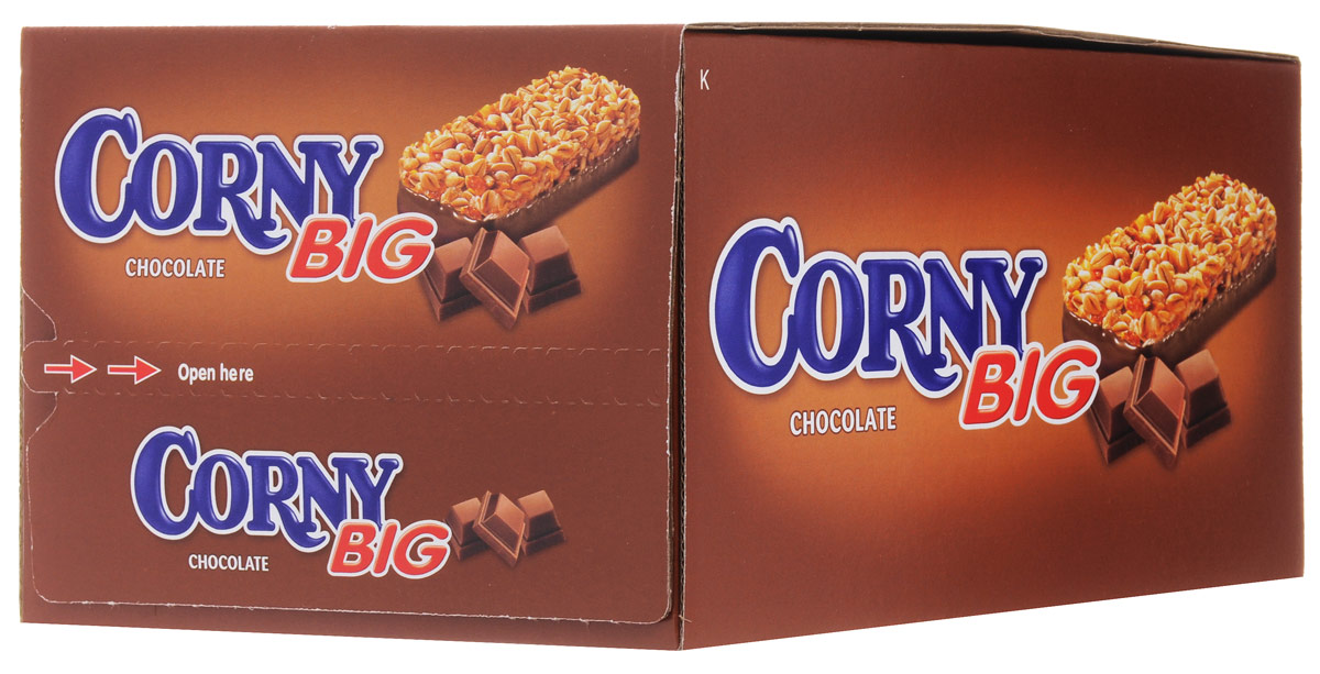 Corny Big злаковая полоска с молочным шоколадом, 24 шт0120710 Corny Big злаковая полоска с молочным шоколадом, 24 шт0120710Злаковые батончики Corny - вкусная и здоровая альтернатива традиционным снэкам - шоколадным плиткам, чипсам и булкам. Батончики сочетают в себе исключительную пользу и удобство. В их состав входят злаки, орехи, фрукты и шоколад. Разнообразие видов позволяет каждому выбрать батончик по своему вкусу. Медленные углеводы заряжают полезной энергией, а удобная форма и упаковка соответствуют быстрому ритму жизни.