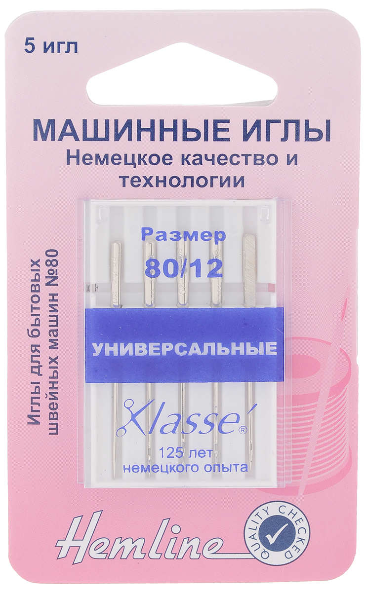 Набор игл для швейных машин Hemline, универсальные, №80, 5 штComfort 05-15 Набор игл для швейных машин Hemline, универсальные, №80, 5 штComfort 05-15Универсальные иглы Hemline идеально подходят для всех тканых материалов, в основном для хлопка и синтетики. Иглы имеют небольшой закругленный кончик, что делает их универсальными в использовании с различными видами тканей. Подходят для всех швейных машин, включая Bernina, Brother, Bernette,Elna, Husgsvarna, Janome, New Home, Pfaff, Simplicity, Singer, Toyota, Viking и других.Изделия выполнены их высококачественной стали и упакованы в пластиковый футляр.Комплектация: 5 шт. Размер игл: №80.